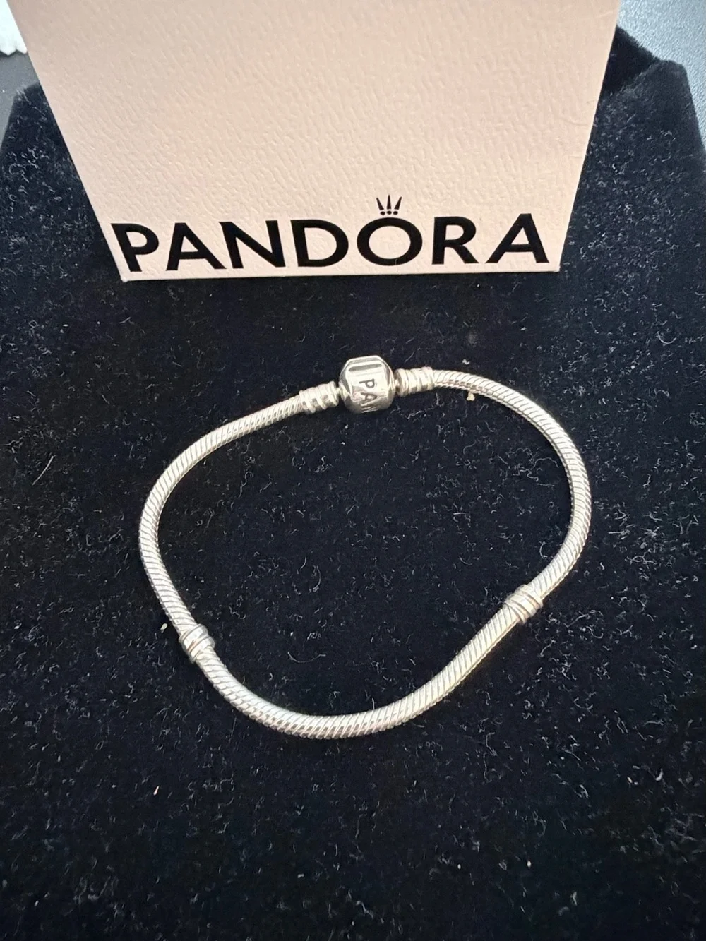 Pandora Moments Sterling Silver Barrel Clasp Snake Chain Bracelet With Box